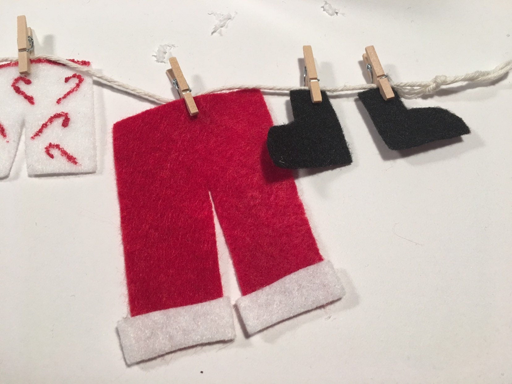 Santa's Laundry Clothesline Christmas decoration featuring Santa's underwear