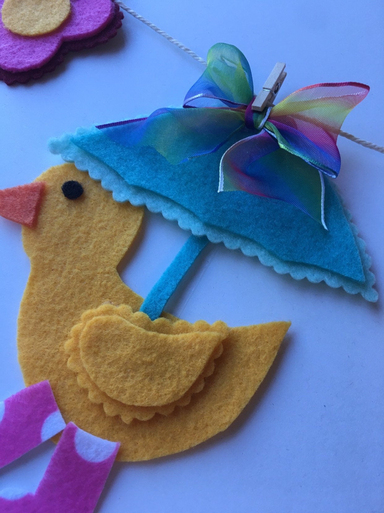 Springtime April Showers Duck Chick Bees Carrot Clothesline Banner Garland Bunting Home Decor Baby Shower Decoration