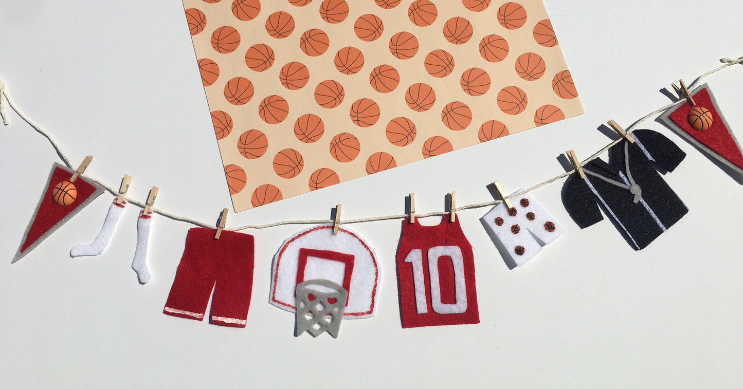 Miniature Felt Basketball Player's Clothesline Banner Bunting Garland Decoration Wall Hanging