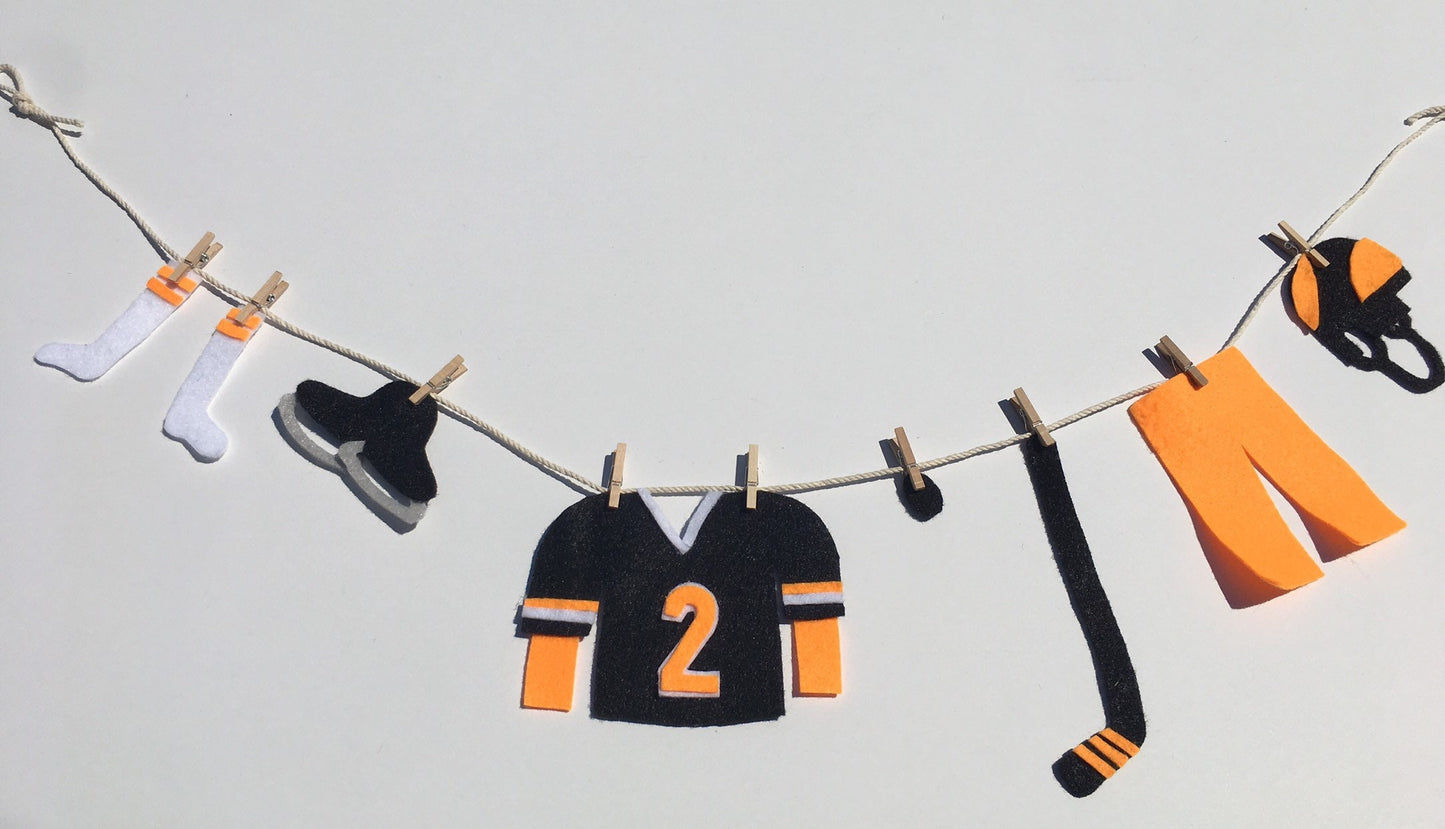 Miniature Felt Hockey Player's Clothesline Decoration Hockey Banner Bunting Garland Wall Hanging