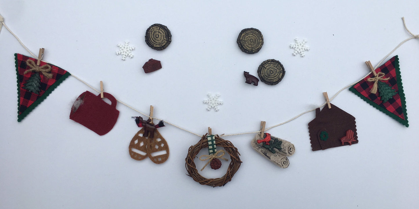 Cozy Cabin in the Woods Miniature Winter Christmas Banner Clothesline Bunting Garland Decoration