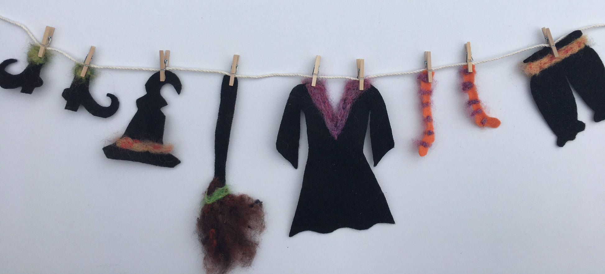 Witch Clothesline Miniature Felted Banner Bunting Garland Halloween Decoration Wall Hanging