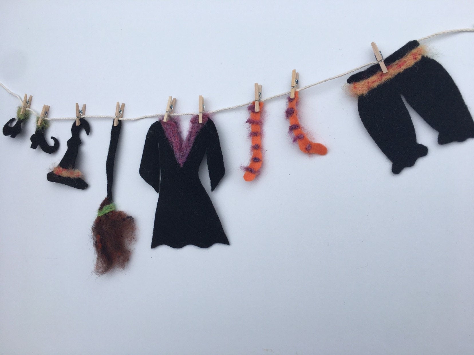 Witch Clothesline Miniature Felted Banner Bunting Garland Halloween Decoration Wall Hanging