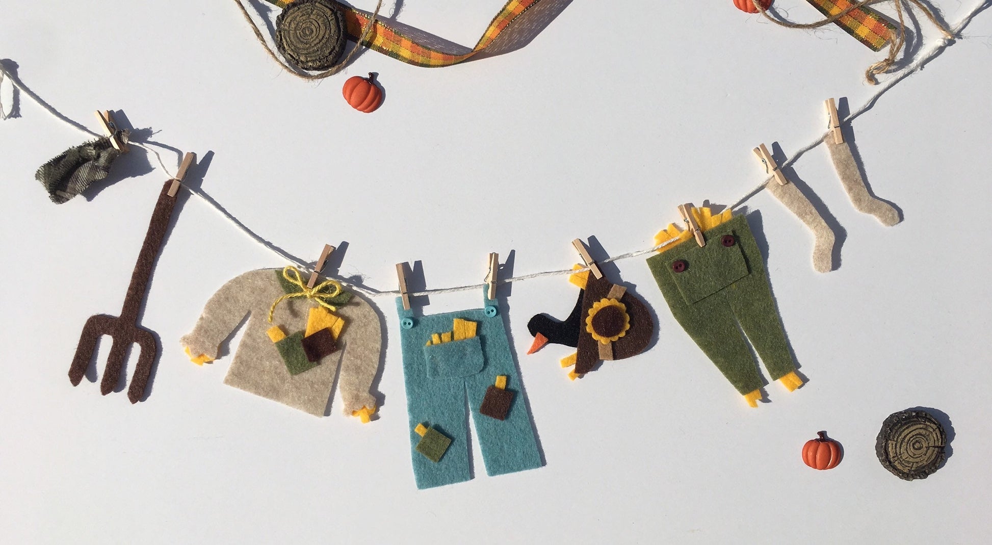 Miniature Felt Scarecrow Clothesline Decoration Fall Banner Harvest Garland Autumn Wall Hanging