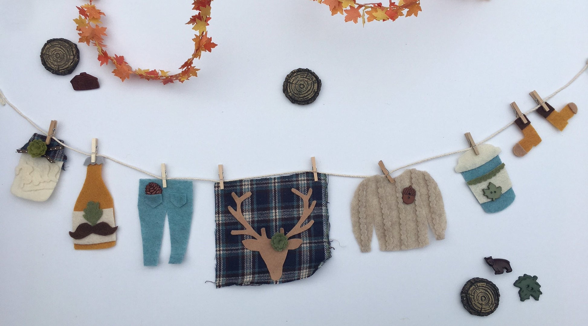 Hipster Millenial Miniature Felt Clothesline Banner Decoration Fall Wall Hanging