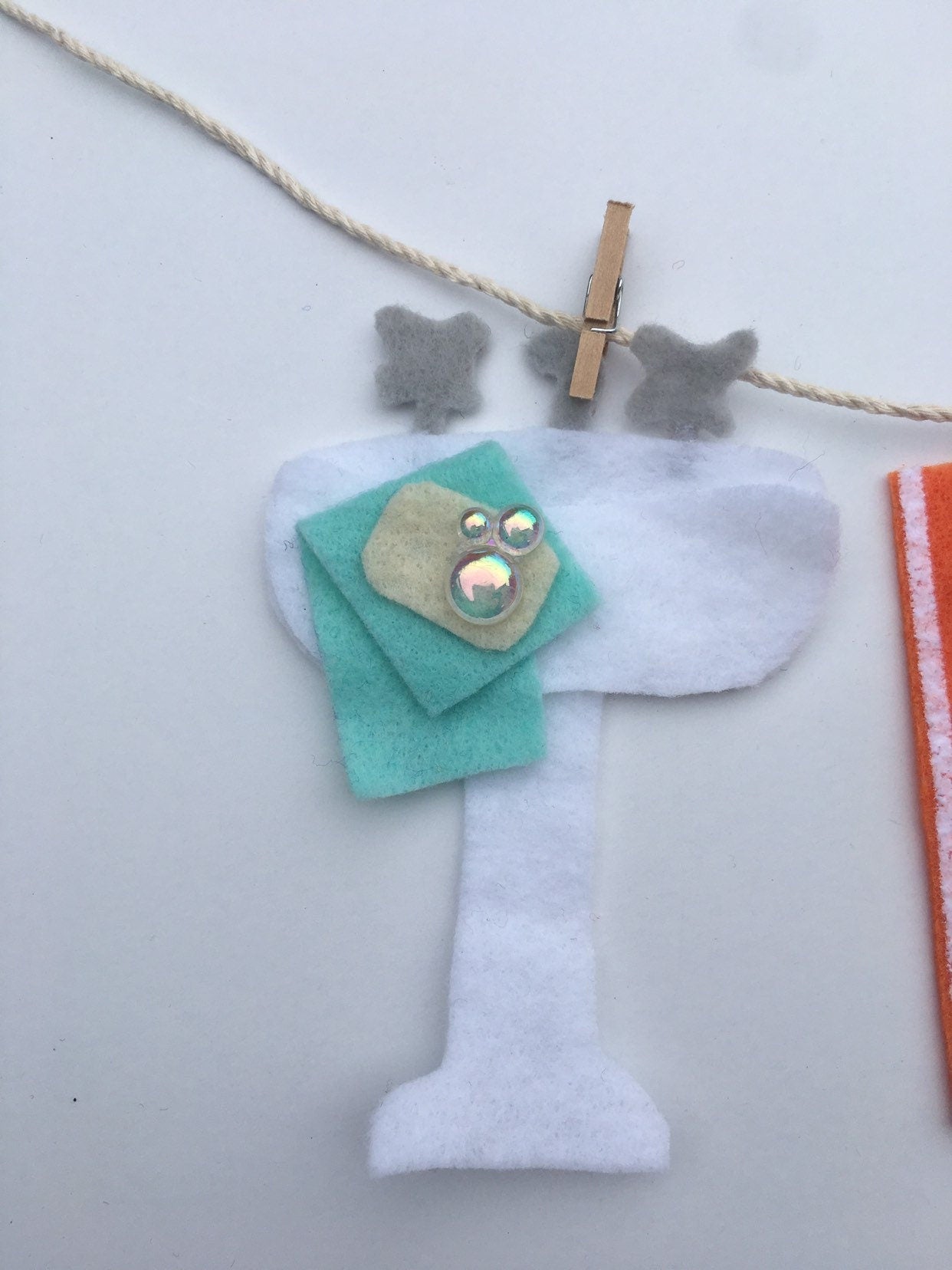 Bath Time Bathroom Miniature Felt Clothesline Banner Garland Bunting Decoration Wall Hanging