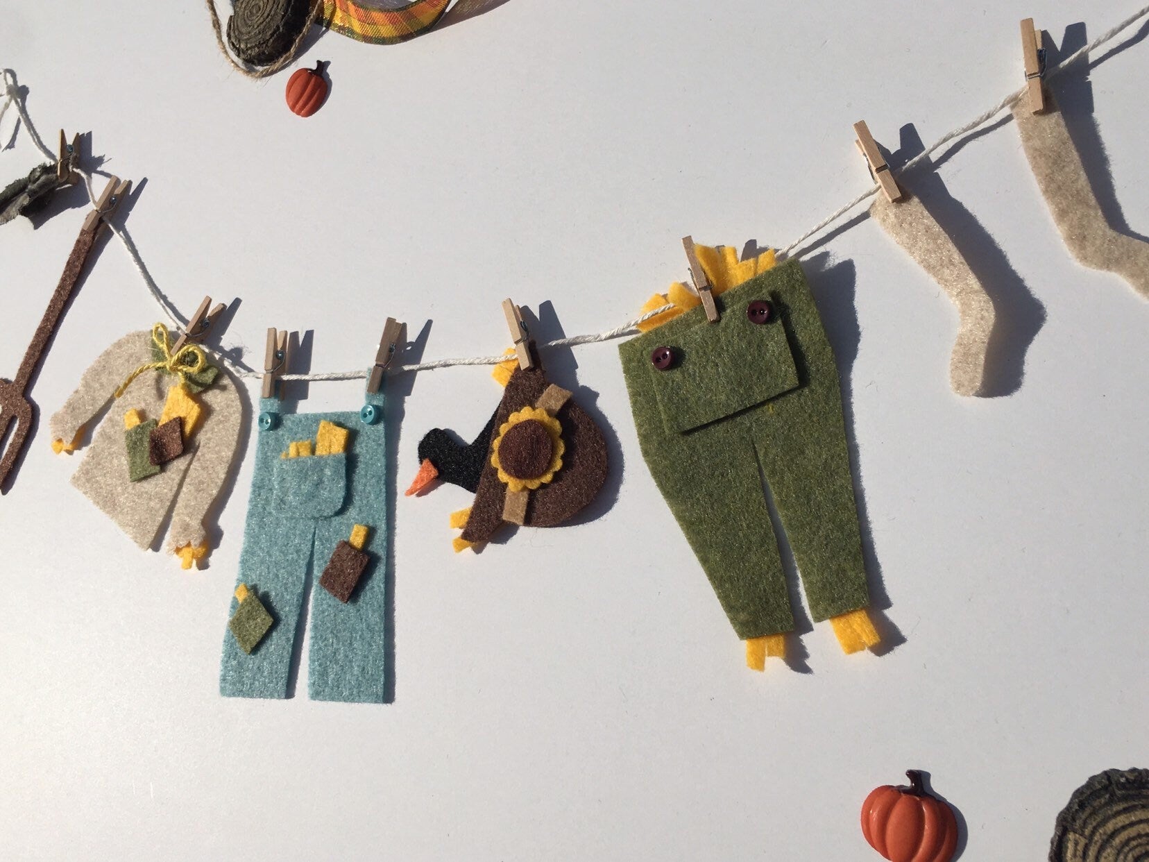Miniature Felt Scarecrow Clothesline Decoration Fall Banner Harvest Garland Autumn Wall Hanging