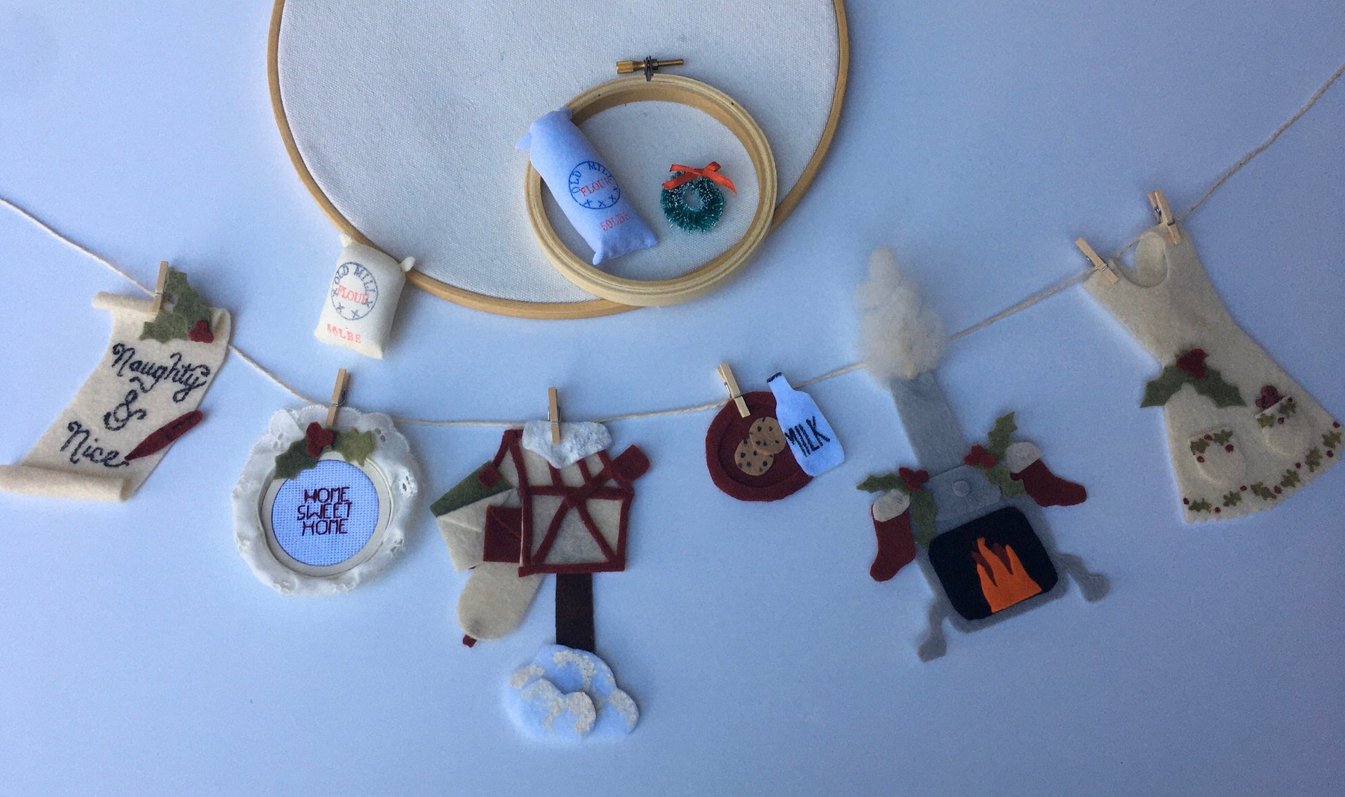 Mrs. Santa Claus at Home Christmas Banner Clothesline Bunting Garland Wall Hanging Decoration