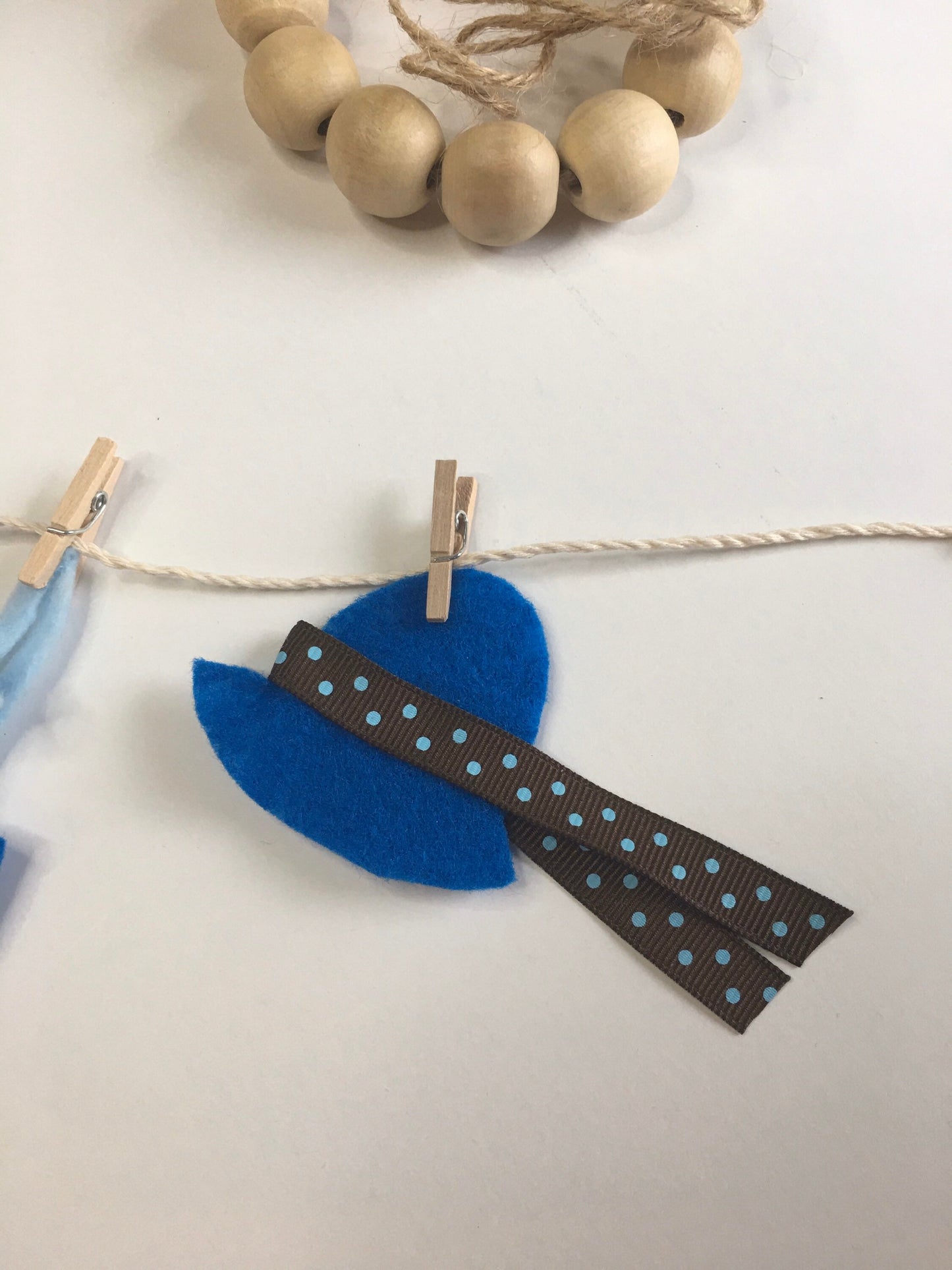 Little Boy Blue Miniature Felt Clothesline Banner Garland Bunting Wall Hanging Decoration
