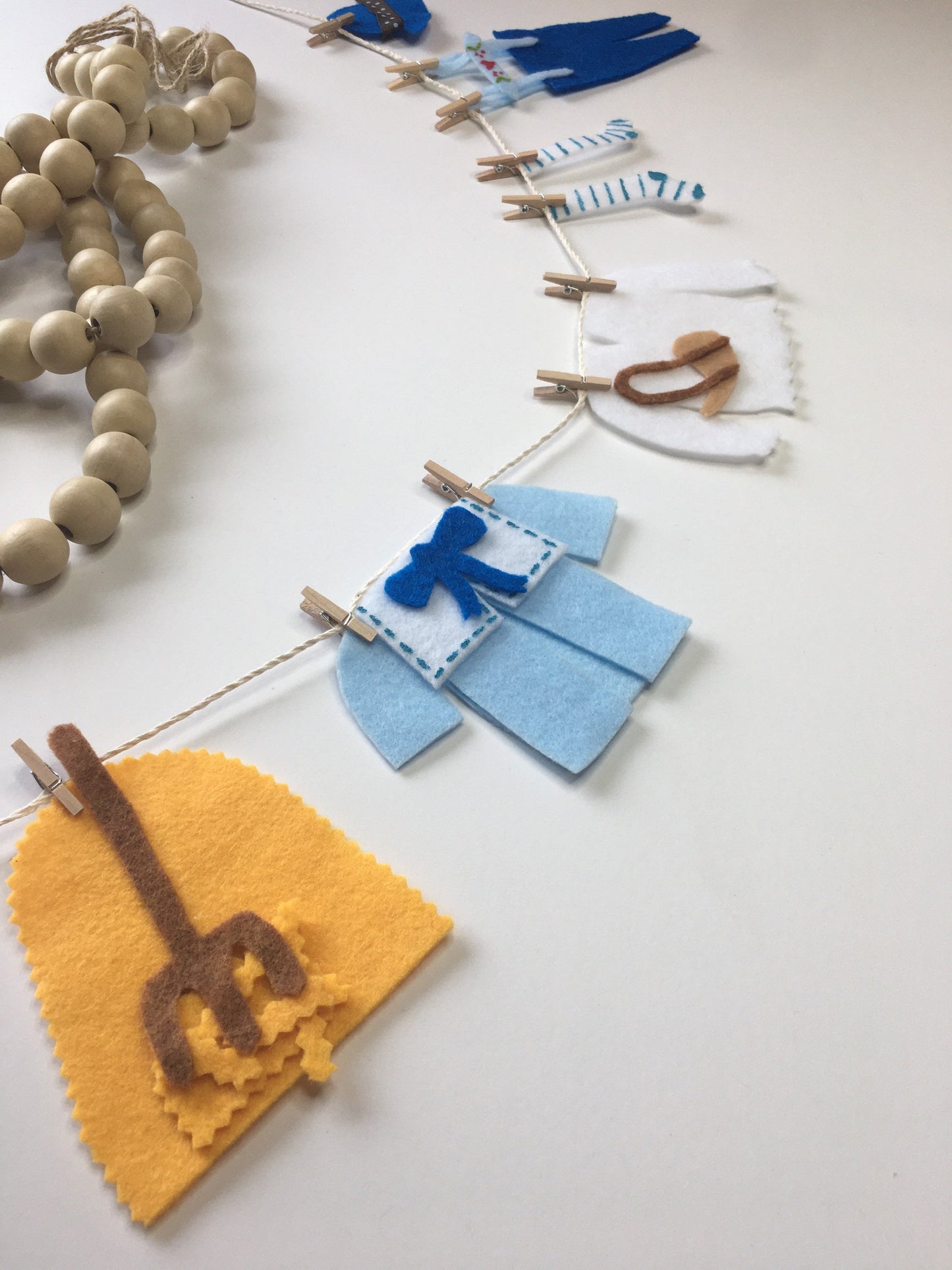 Little Boy Blue Miniature Felt Clothesline Banner Garland Bunting Wall Hanging Decoration
