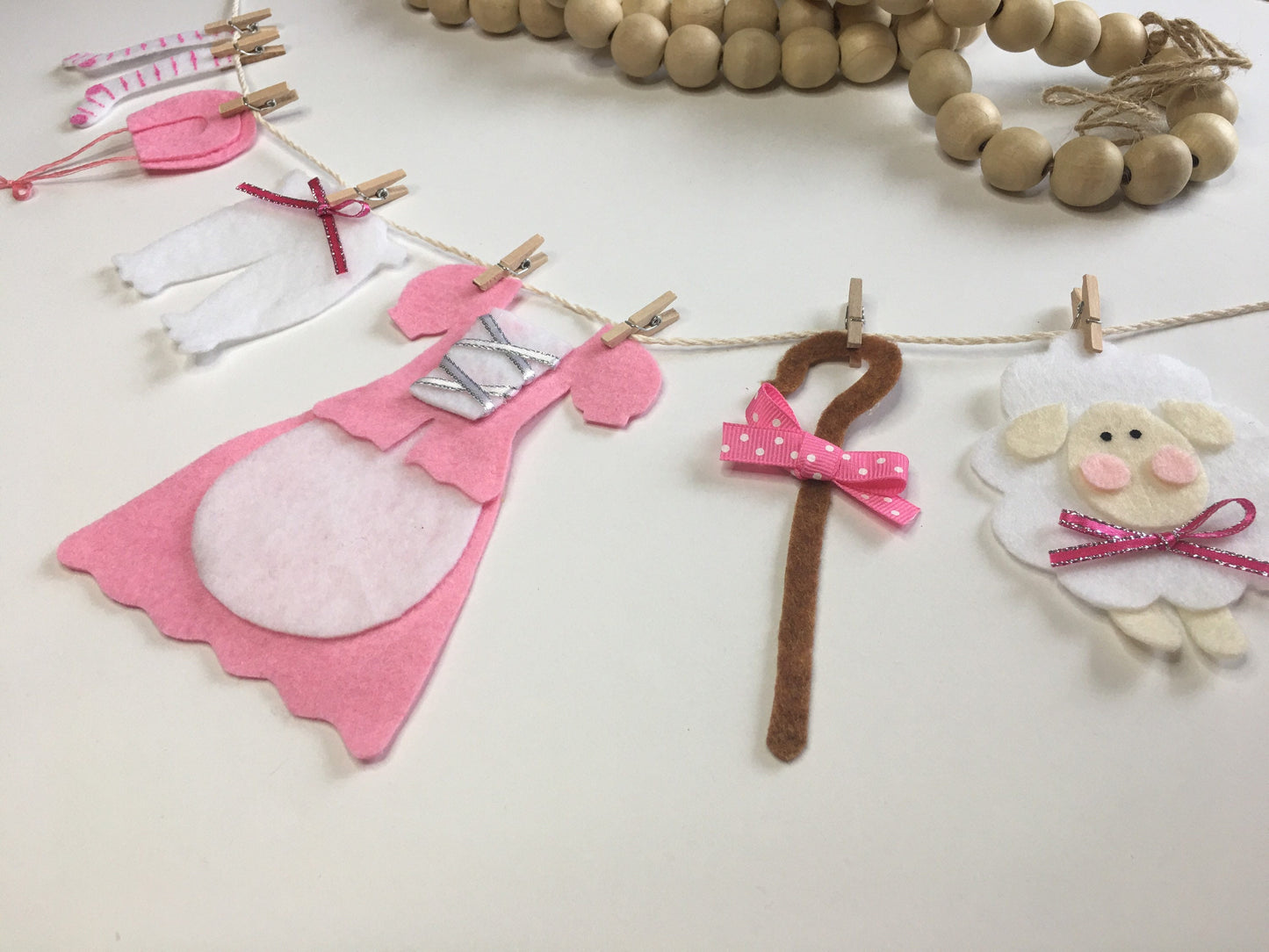 Little Bo Peep Felt Miniature Nursery Clothesline Banner Garland Bunting Wall Hanging Decoration