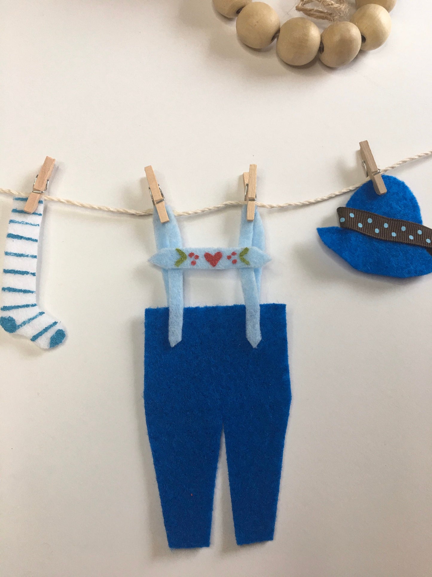 Little Boy Blue Miniature Felt Clothesline Banner Garland Bunting Wall Hanging Decoration
