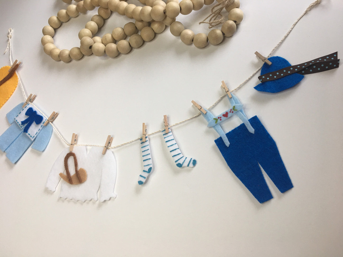 Little Boy Blue Miniature Felt Clothesline Banner Garland Bunting Wall Hanging Decoration