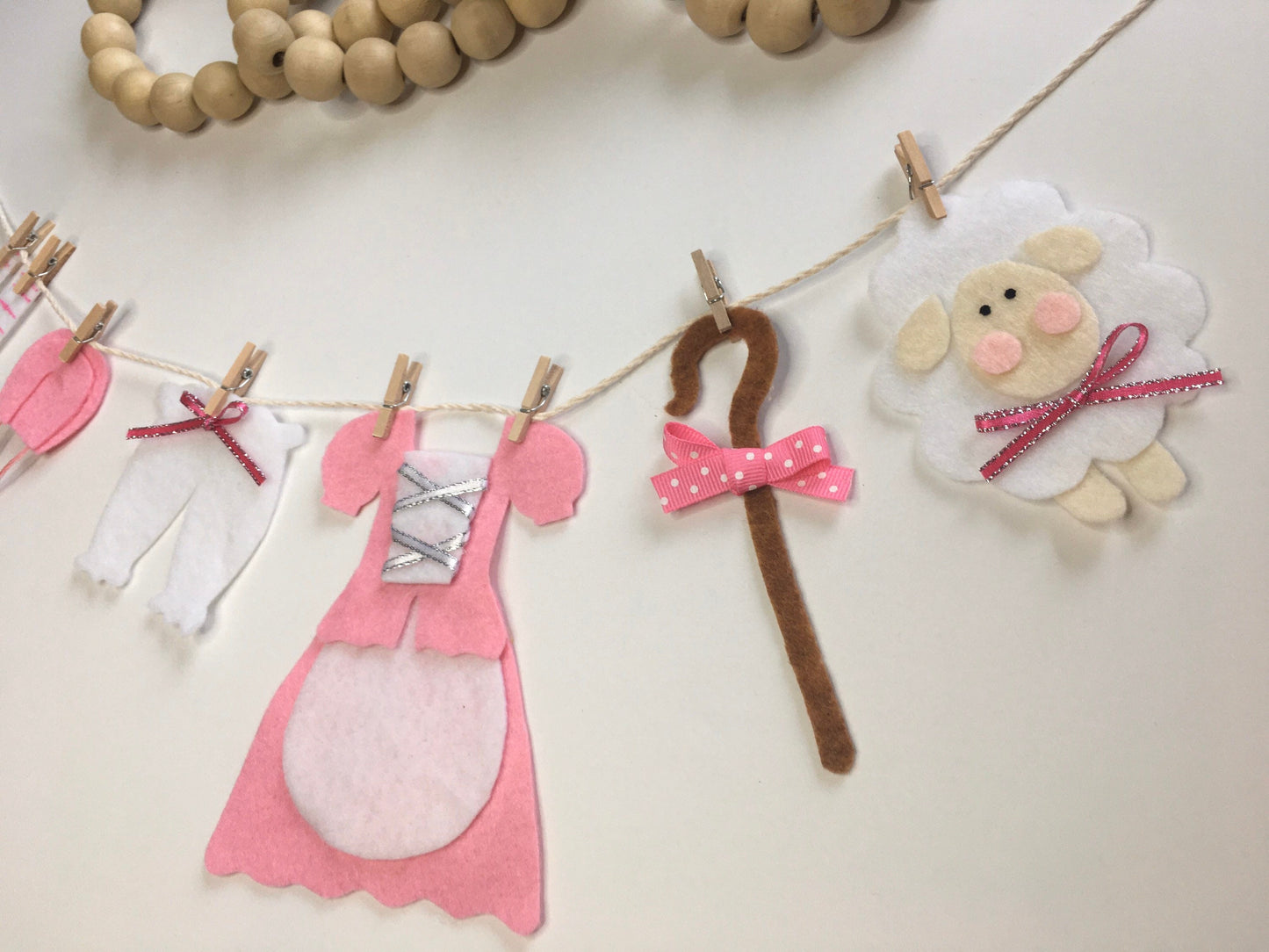 Little Bo Peep Felt Miniature Nursery Clothesline Banner Garland Bunting Wall Hanging Decoration