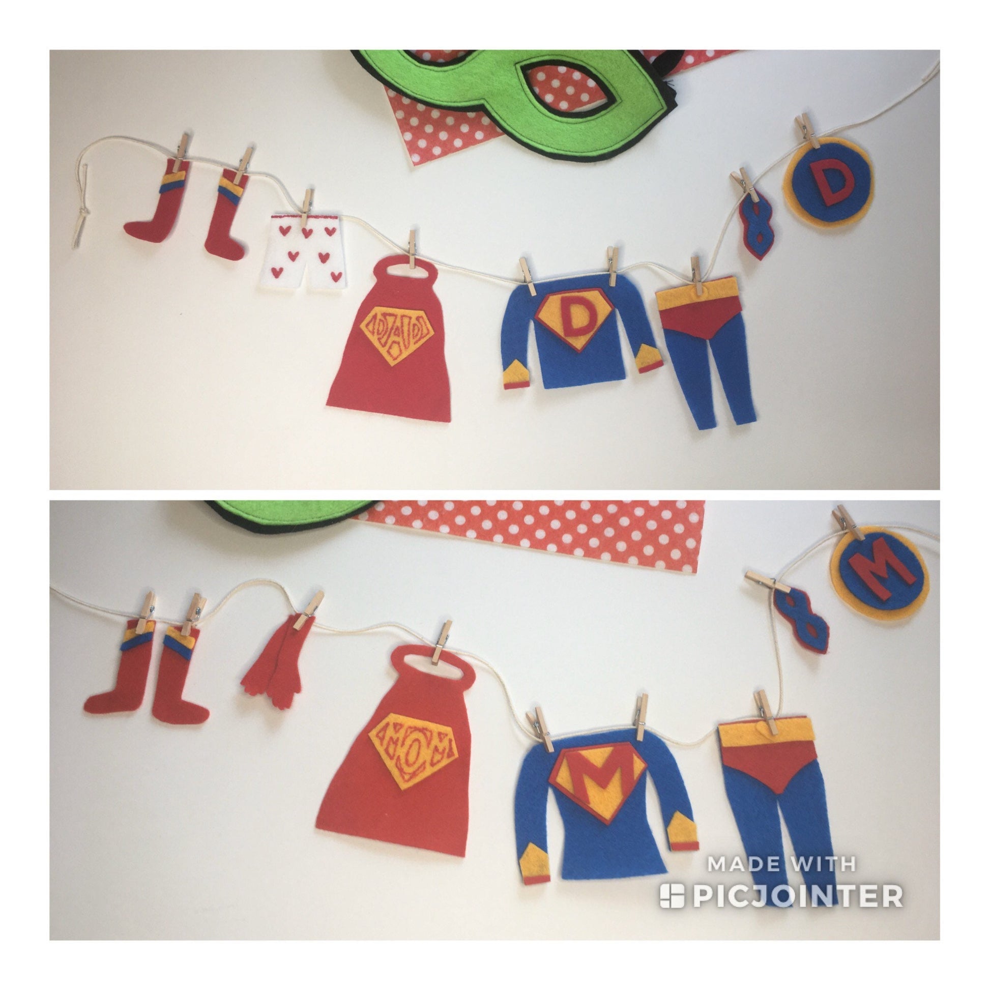 Super Mom and Dad Miniature Felt Clothesline Banner Garland Bunting Wall Hanging Decoration
