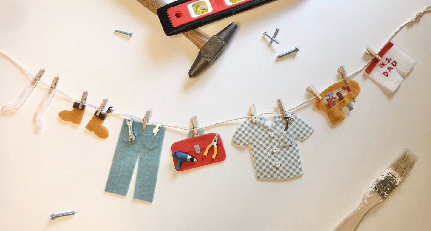 Tool Man Felt Miniature Clothesline Banner Garland Decoration Wall Hanging for Father’s Day