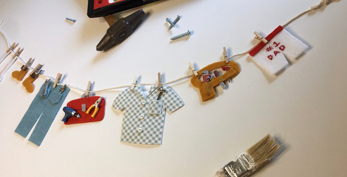 Tool Man Felt Miniature Clothesline Banner Garland Decoration Wall Hanging for Father’s Day