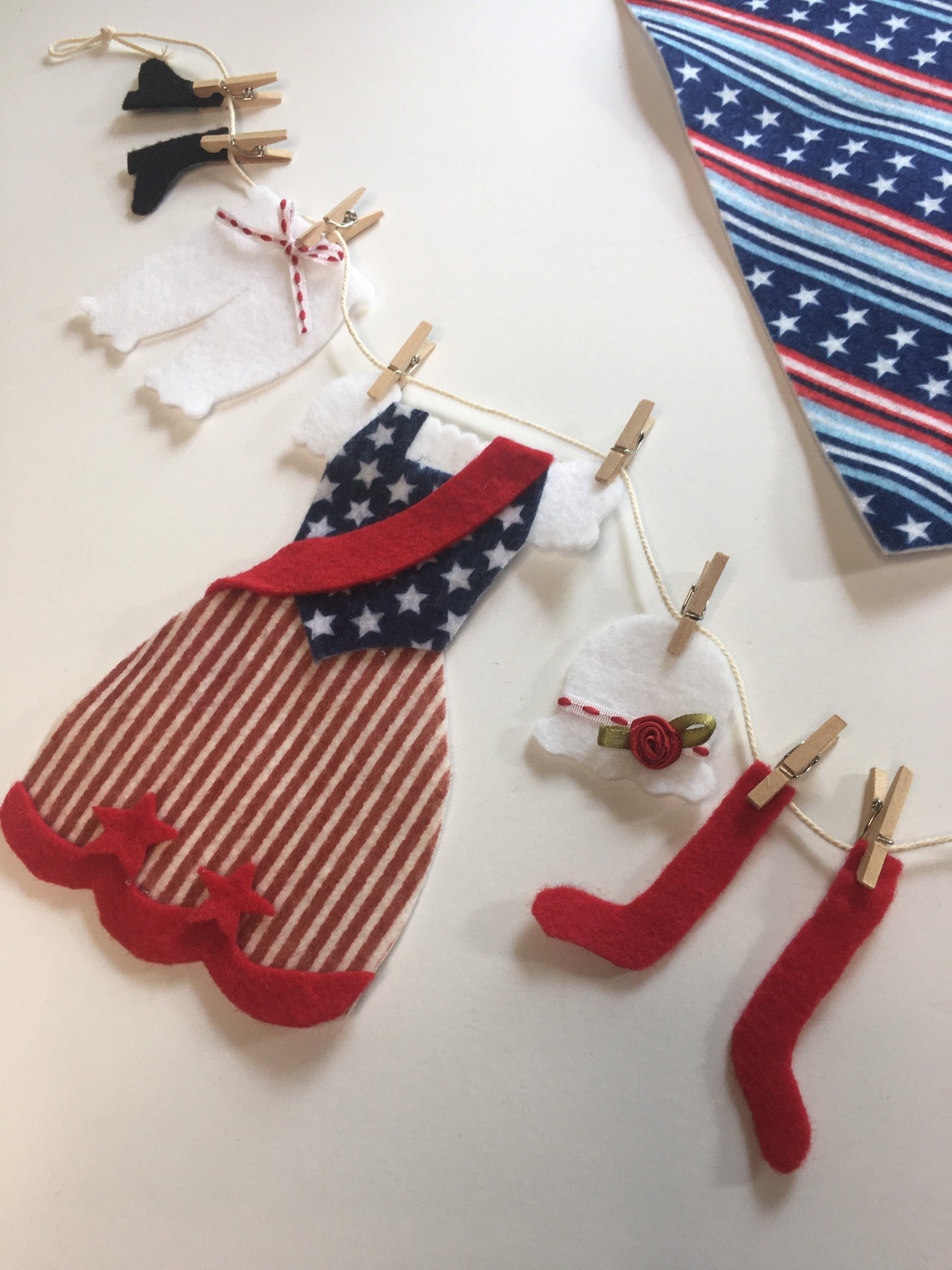 Uncle Sam Miniature Felt Clothesline Patriotic Banner Americana Bunting Wall Hanging Decoration for USA