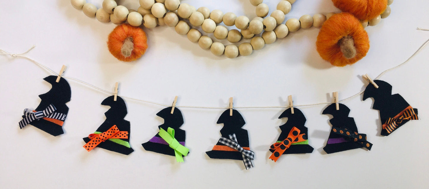 Felt Miniature Witch Hat Banner Halloween Bunting Fall Clothesline Wall Hanging Decoration