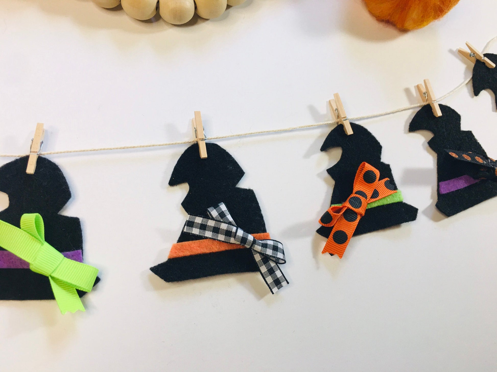 Felt Miniature Witch Hat Banner Halloween Bunting Fall Clothesline Wall Hanging Decoration