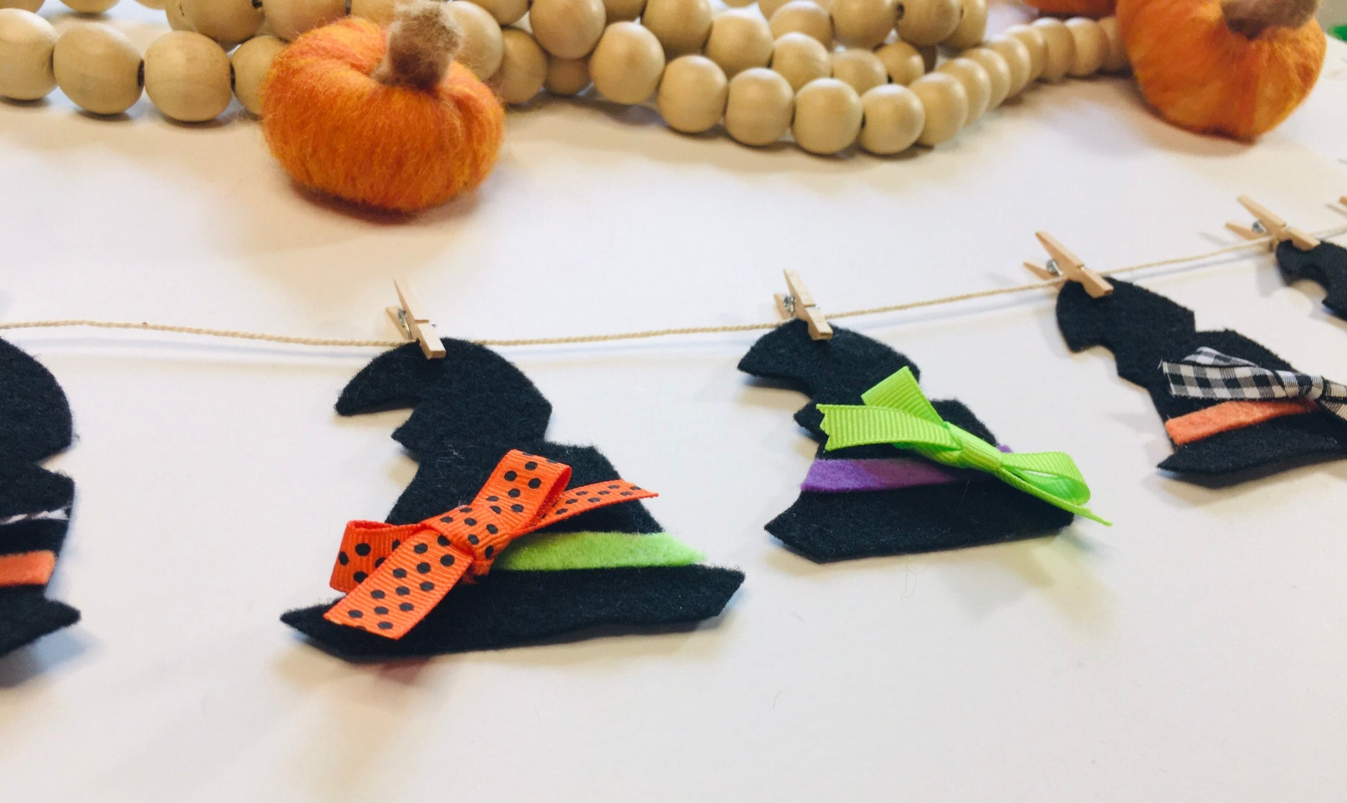 Felt Miniature Witch Hat Banner Halloween Bunting Fall Clothesline Wall Hanging Decoration
