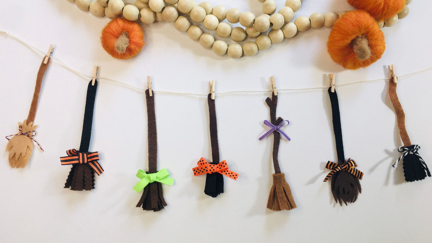 Felt Witch’s Brooms Miniature Clothesline Banner Halloween Garland Bunting Wall Hanging Decoration
