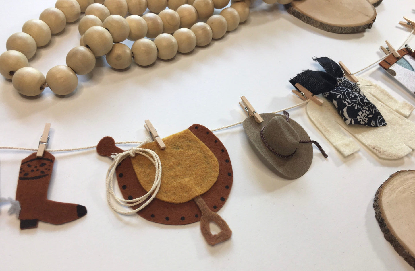 Cowboy & Cowgirl Outfit Costume Miniature Felt Clothesline Garlands for Parties and Home Decoration Combination Set of 2