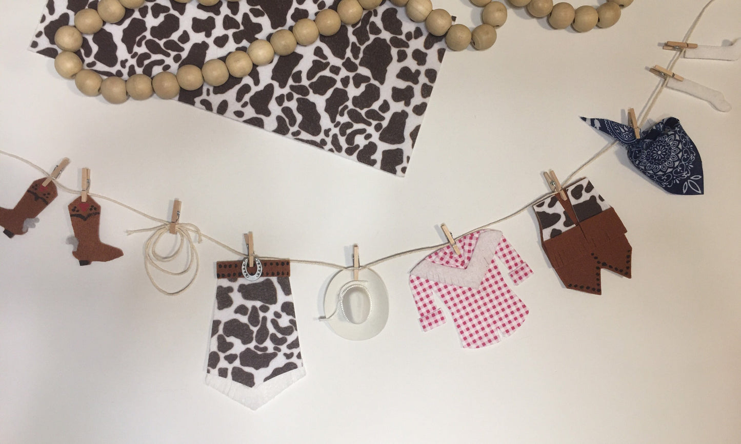 Cowboy & Cowgirl Outfit Costume Miniature Felt Clothesline Garlands for Parties and Home Decoration Combination Set of 2