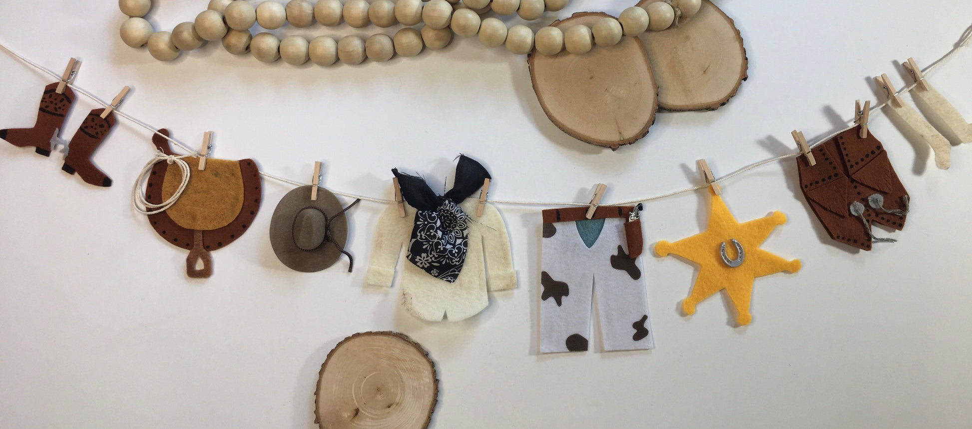 Cowboy & Cowgirl Outfit Costume Miniature Felt Clothesline Garlands for Parties and Home Decoration Combination Set of 2