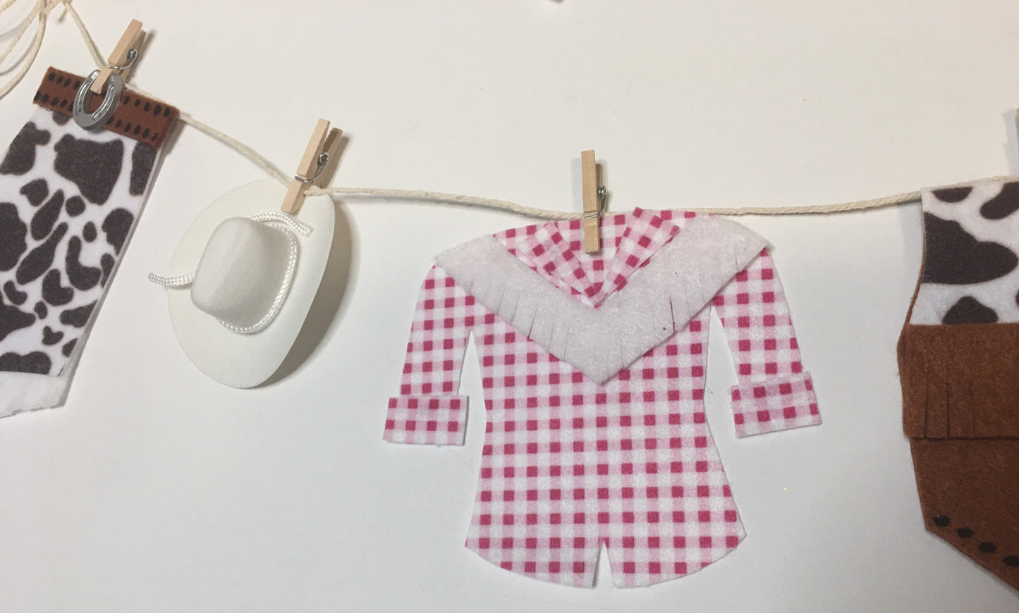 Cowboy & Cowgirl Outfit Costume Miniature Felt Clothesline Garlands for Parties and Home Decoration Combination Set of 2