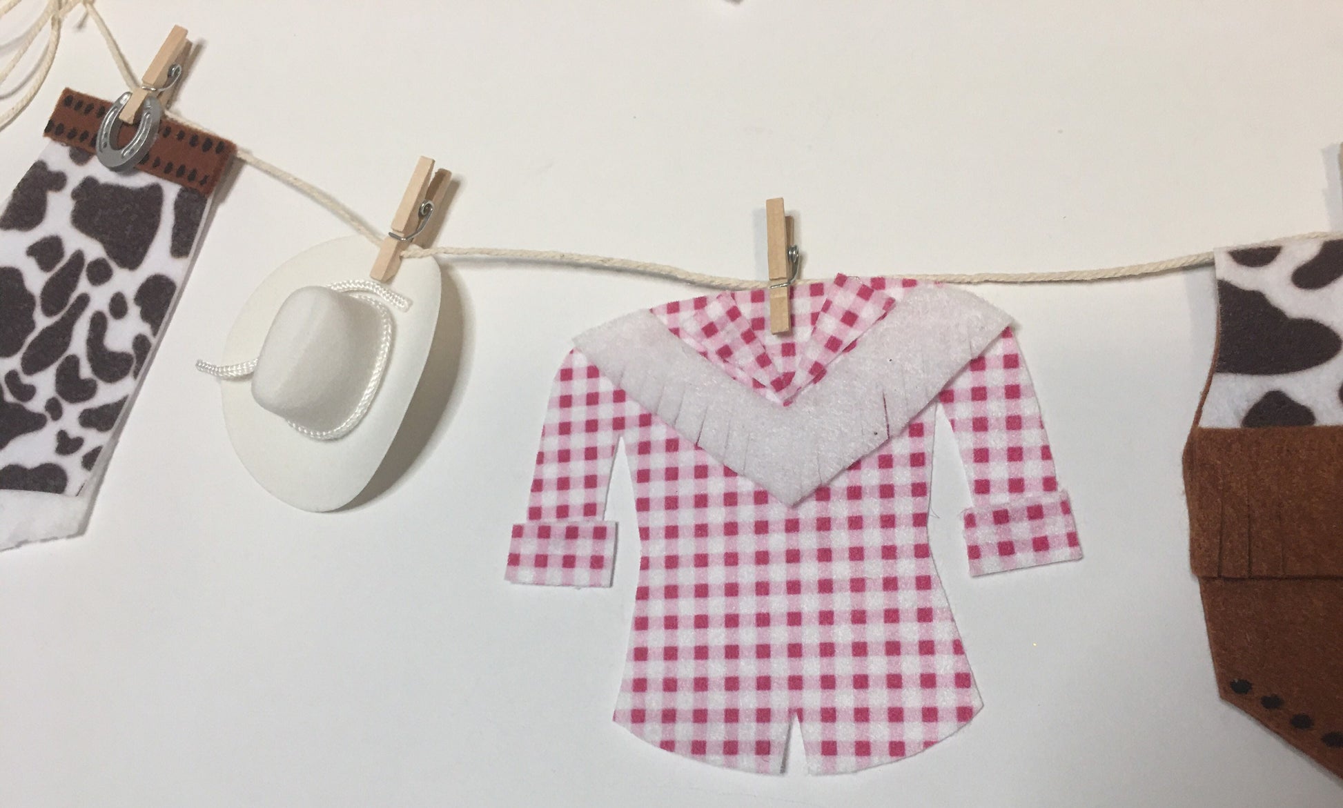 Cowboy & Cowgirl Outfit Costume Miniature Felt Clothesline Garlands for Parties and Home Decoration Combination Set of 2