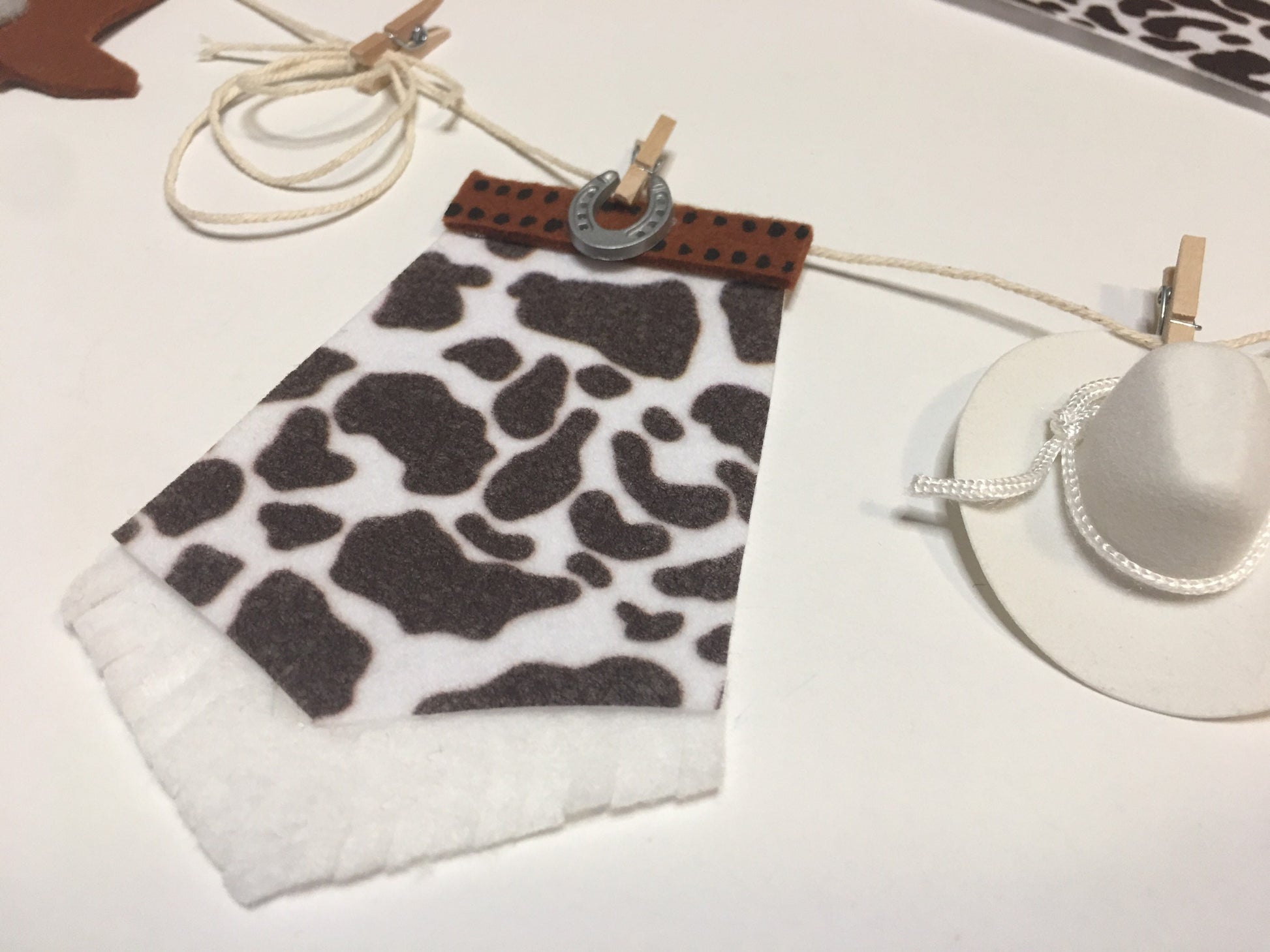 Cowboy & Cowgirl Outfit Costume Miniature Felt Clothesline Garlands for Parties and Home Decoration Combination Set of 2