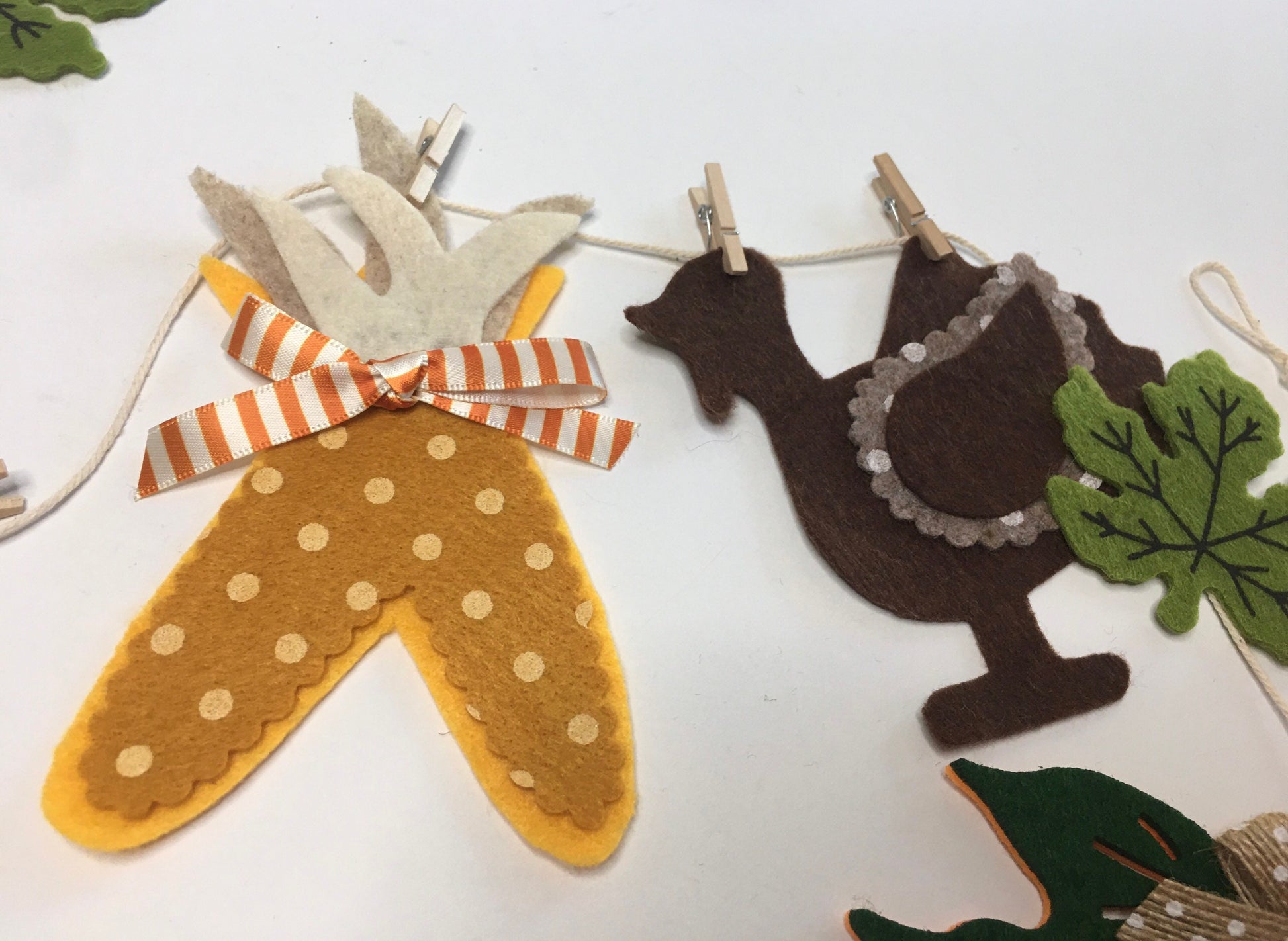 Thanksgiving Felt Cornucopia Turkey Corn Gourd Leaf Banner Garland Bunting Wall Hanging Decoration for Fall