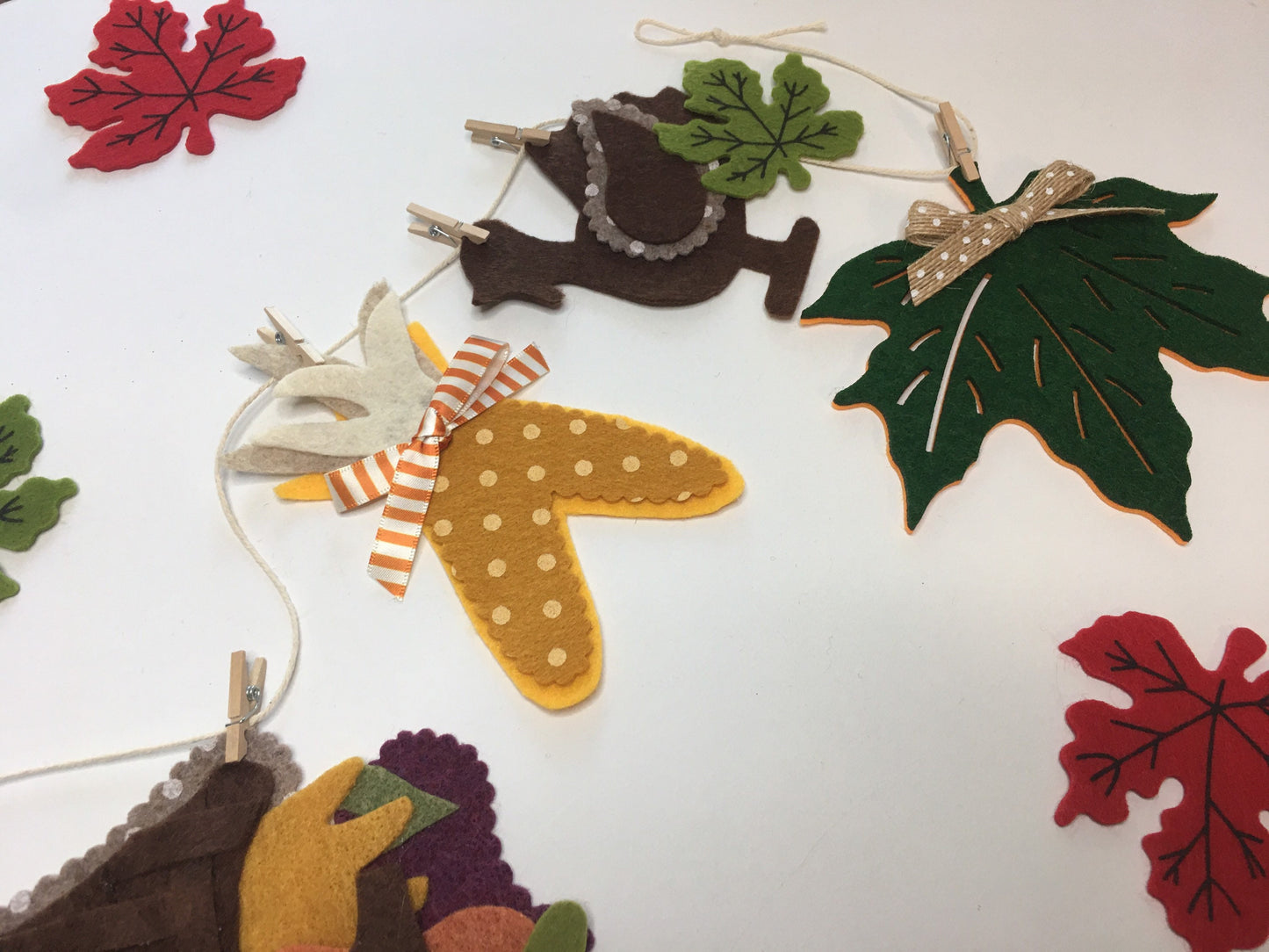 Thanksgiving Felt Cornucopia Turkey Corn Gourd Leaf Banner Garland Bunting Wall Hanging Decoration for Fall