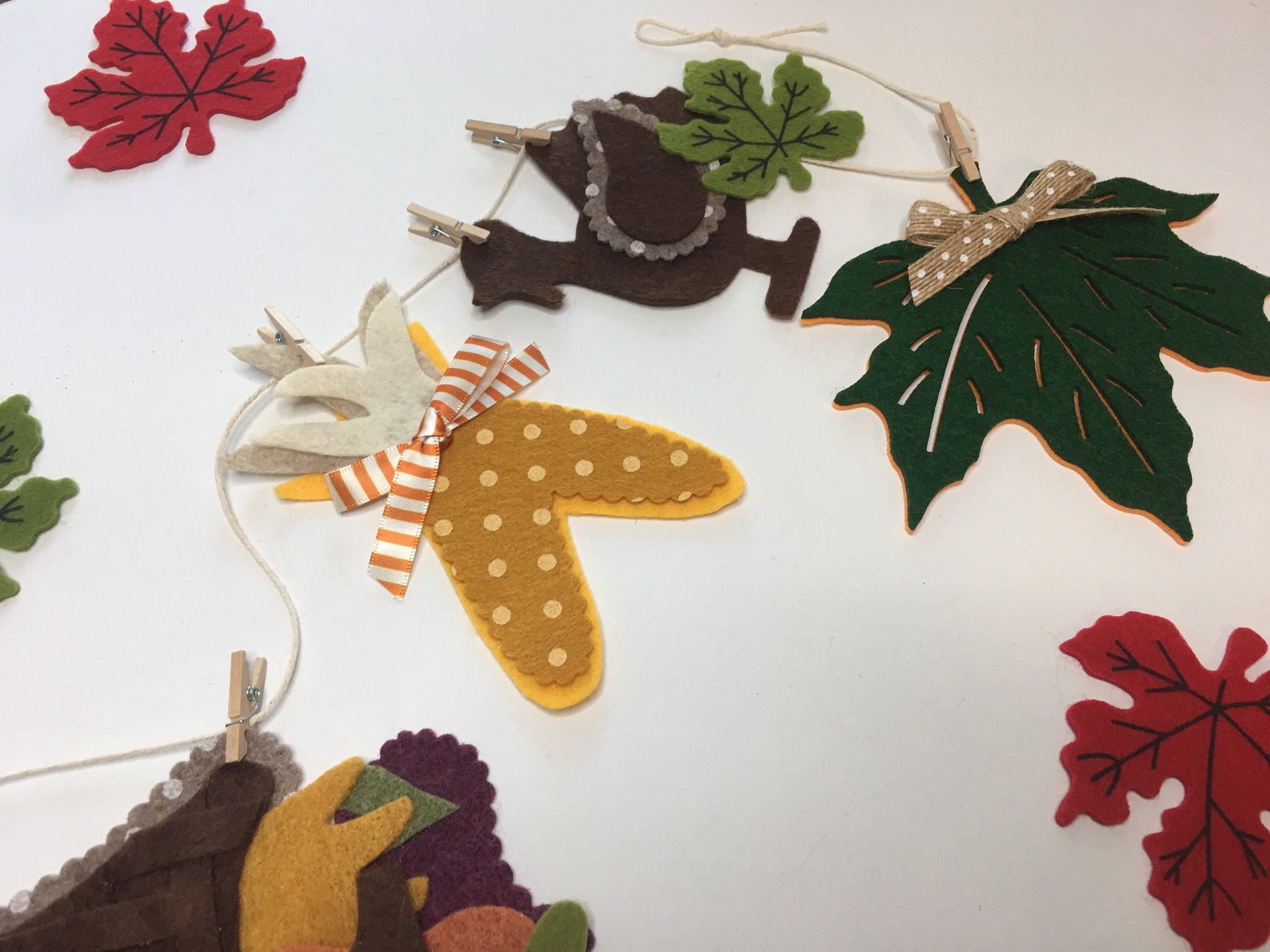 Thanksgiving Felt Cornucopia Turkey Corn Gourd Leaf Banner Garland Bunting Wall Hanging Decoration for Fall