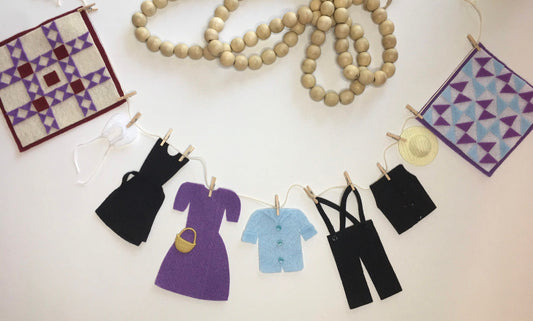 Miniature Amish Felt Clothesline Banner Garland Bunting Wall Hanging Decoration