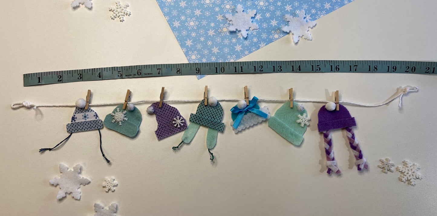 Felt Winter Hat Miniature Clothesline Banner Garland Bunting Wall Hanging Decoration