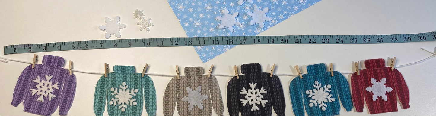 Winter Sweaters with Snowflakes Felt Miniature Clothesline Banner Garland Bunting Wall Hanging Decoration