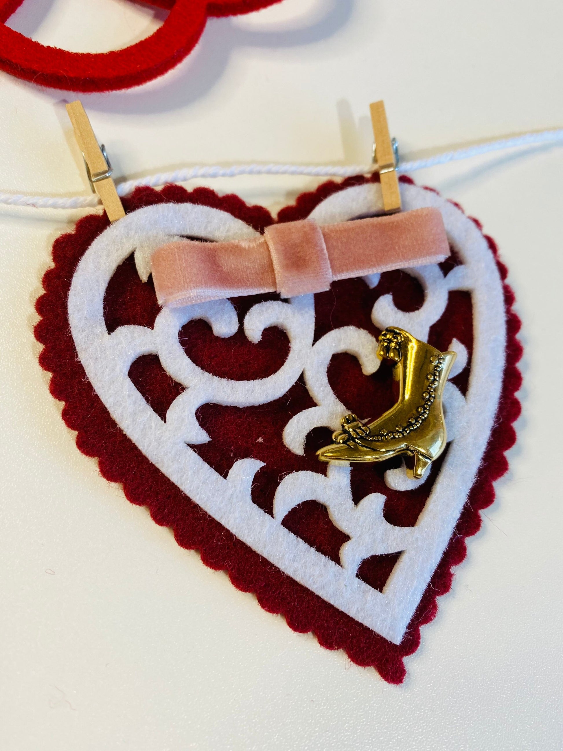 Victorian Valentine’s Writing Miniature Felt Clothesline Banner Garland Bunting Wall Hanging Decoration