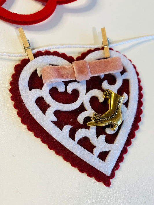 Victorian Valentine’s Writing Miniature Felt Clothesline Banner Garland Bunting Wall Hanging Decoration