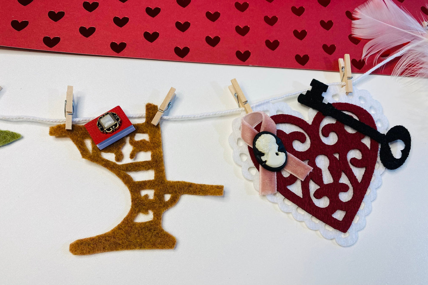 Victorian Valentine’s Writing Miniature Felt Clothesline Banner Garland Bunting Wall Hanging Decoration