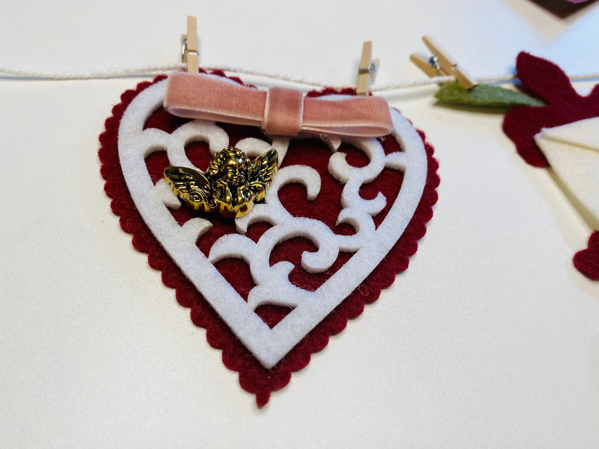 Victorian Valentine’s Writing Miniature Felt Clothesline Banner Garland Bunting Wall Hanging Decoration