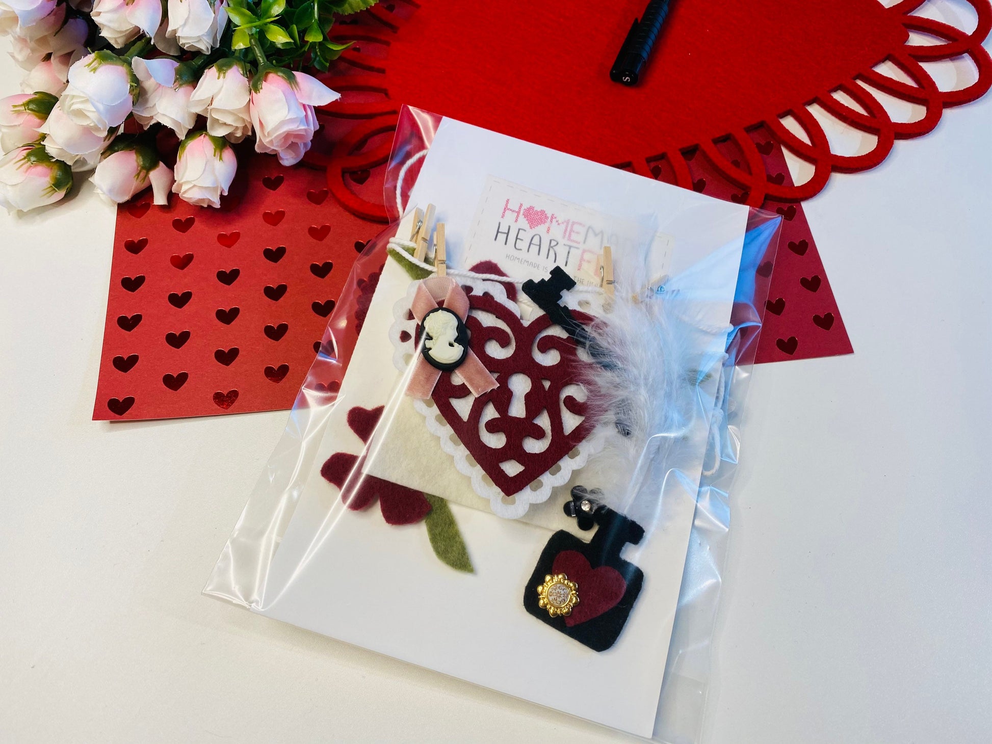 Victorian Valentine’s Writing Miniature Felt Clothesline Banner Garland Bunting Wall Hanging Decoration