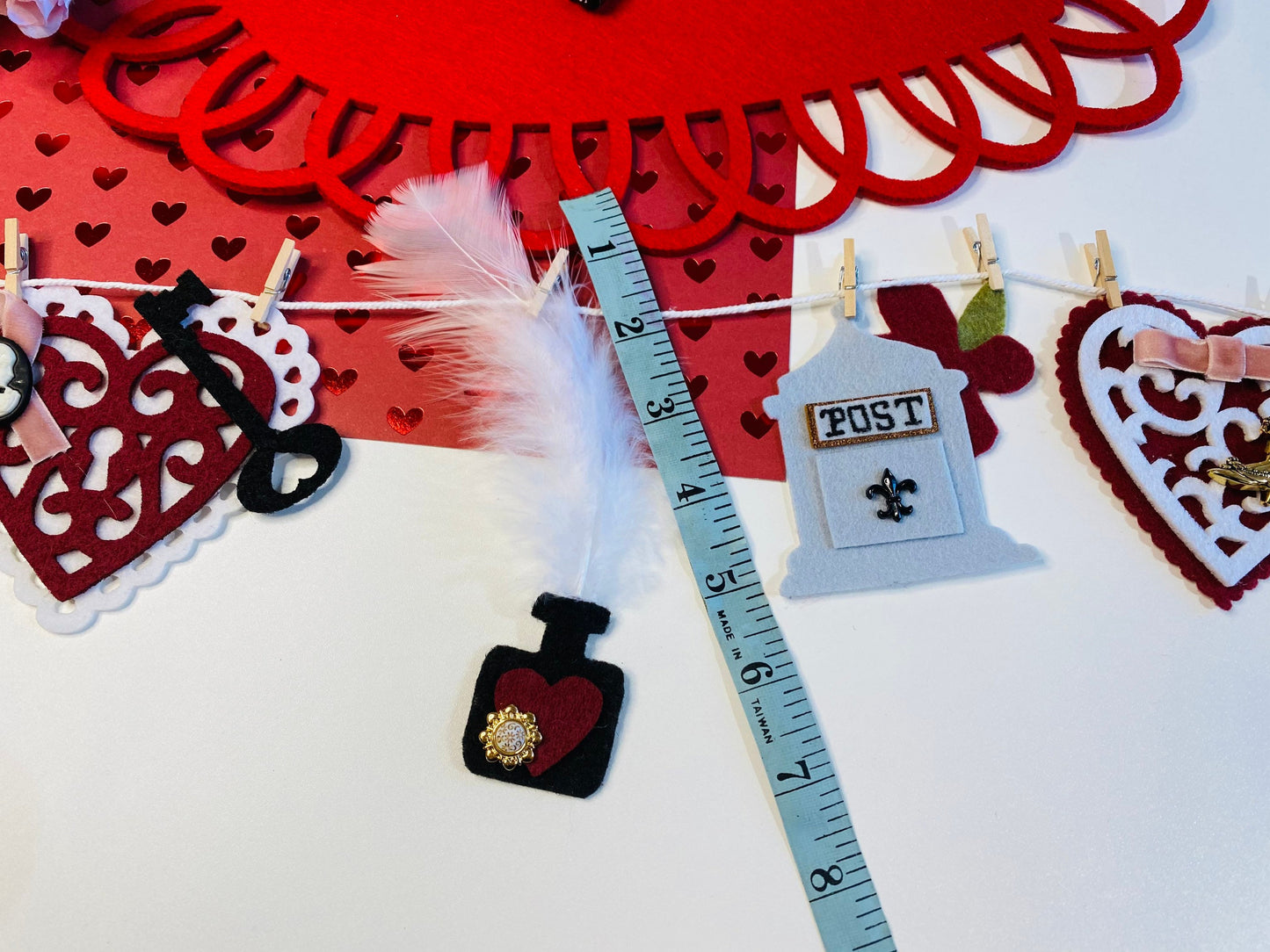 Victorian Valentine’s Writing Miniature Felt Clothesline Banner Garland Bunting Wall Hanging Decoration