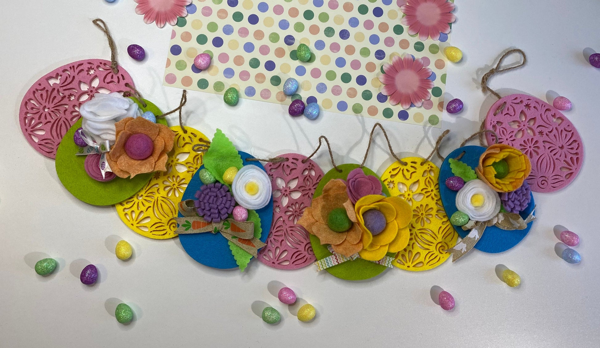 Easter Egg Felt Flower Banner Garland Bunting Wall Hanging Decoration