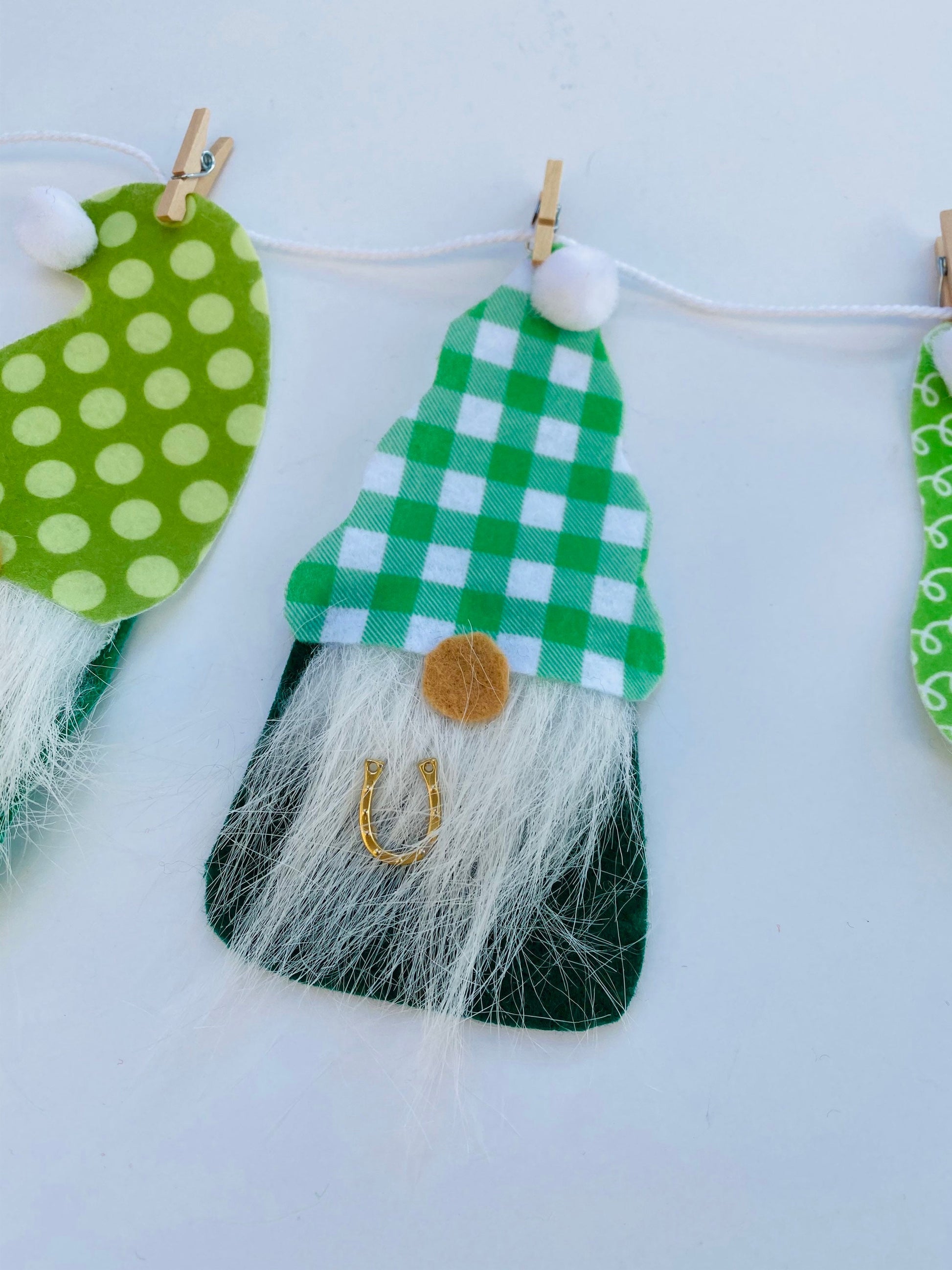 Set of 3 Gnome Miniature Holiday Felt Banner Garland Bunting Wall Hanging Decorations