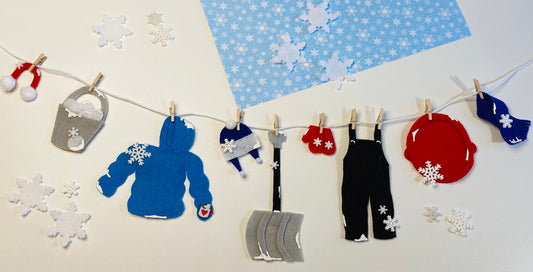 Snowy Miniature Winter Felt Clothesline Banner Garland Bunting Wall Hanging Decoration