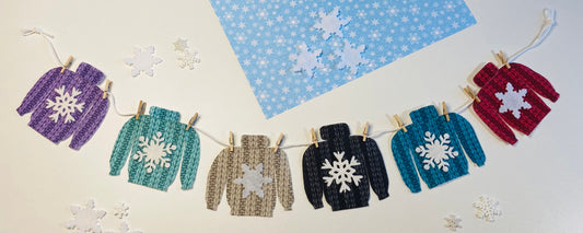 Winter Sweaters with Snowflakes Felt Miniature Clothesline Banner Garland Bunting Wall Hanging Decoration