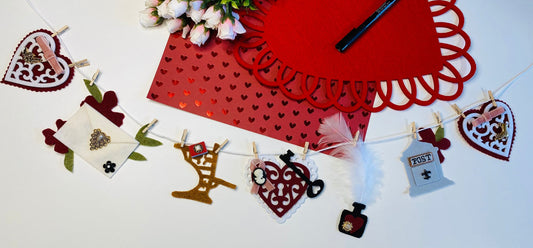 Victorian Valentine’s Writing Miniature Felt Clothesline Banner Garland Bunting Wall Hanging Decoration