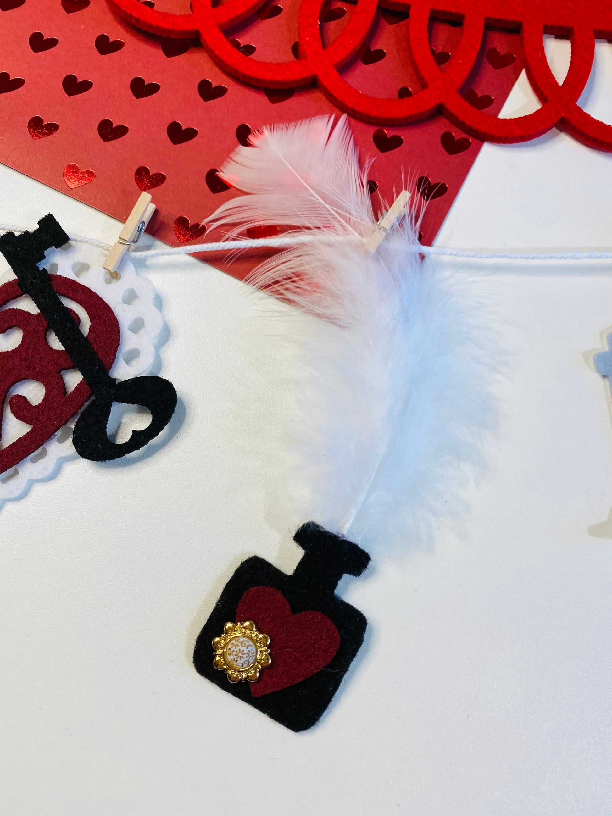 Victorian Valentine’s Writing Miniature Felt Clothesline Banner Garland Bunting Wall Hanging Decoration